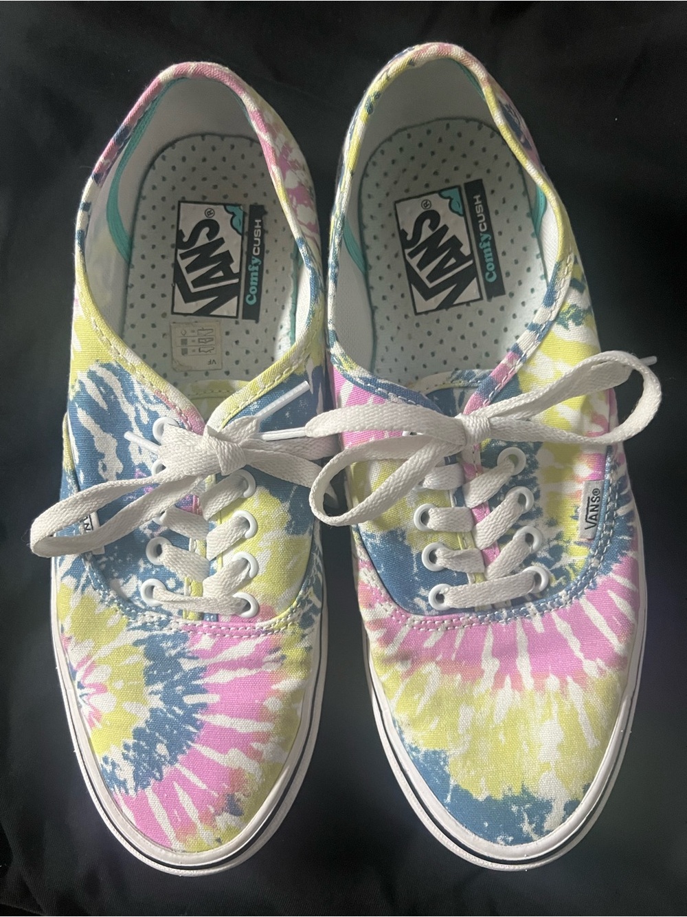 Vans Comfy Cush white Canvas Sneakers with Pink, Yellow & Blue Accents